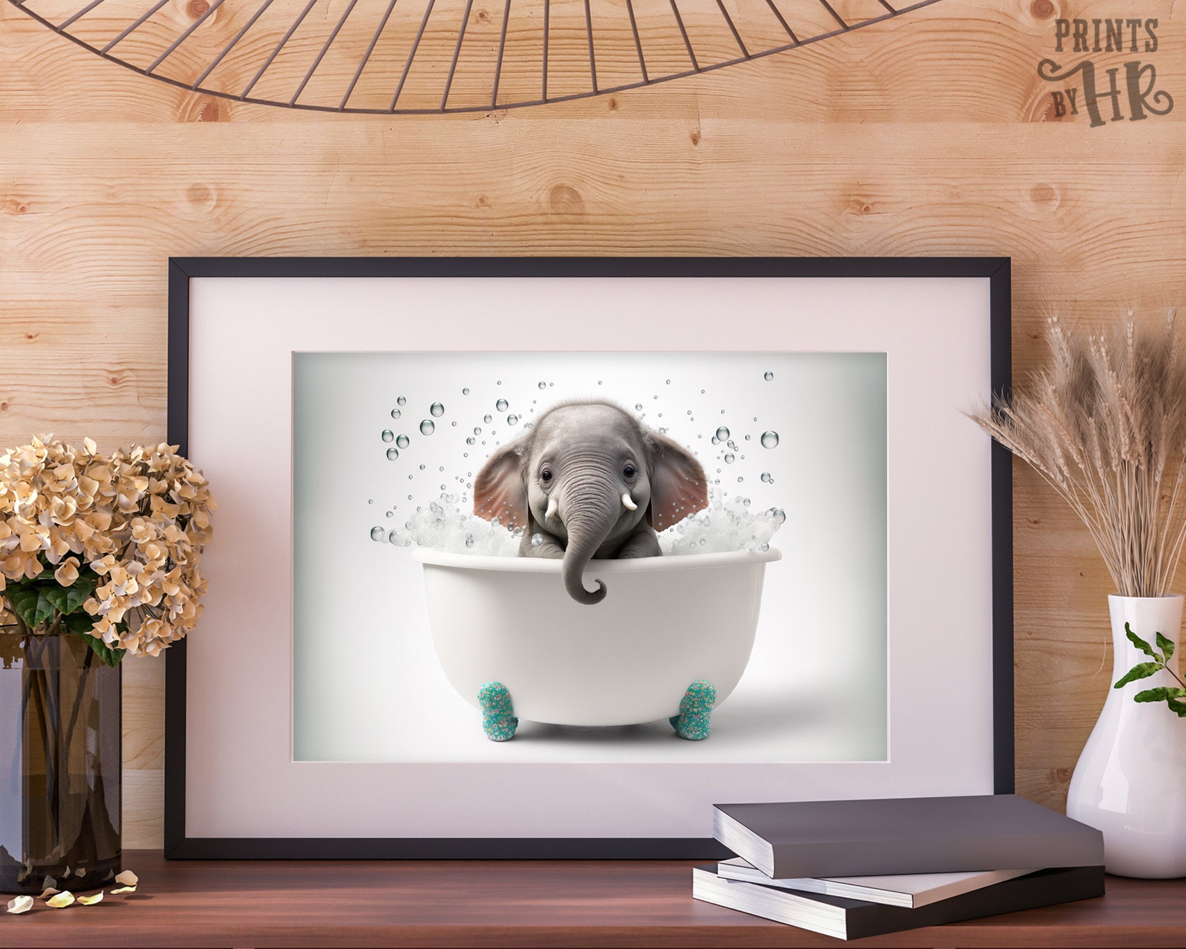 Baby Elephant in Bathtub Art: Funny Bathroom Wall Print (digital ...