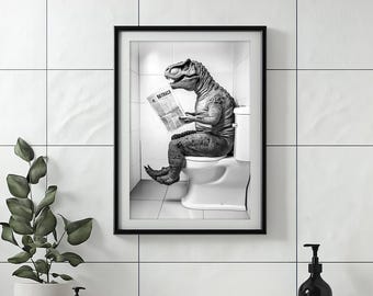 T-Rex on Toilet Print: Funny Dinosaur Bathroom Wall Art (Digital Download)