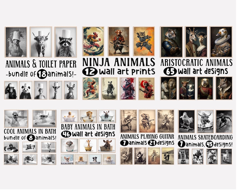 The Whole Shop Mega Bundle, 900 Designs, Funny Animal Wall Art, Funny