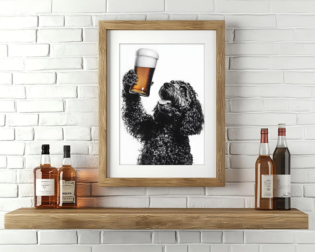 Cockapoo Pyrography Cockapoo Drinking Beer Print: Funny Dog Lover Bar Art (digital Download ...