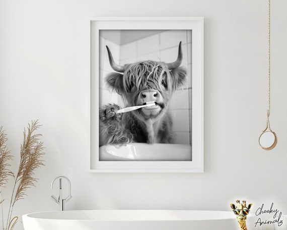 Stampa Umoristica Per Bagno Con Mucca Delle Highlands - A4 Lucido - Creation Art