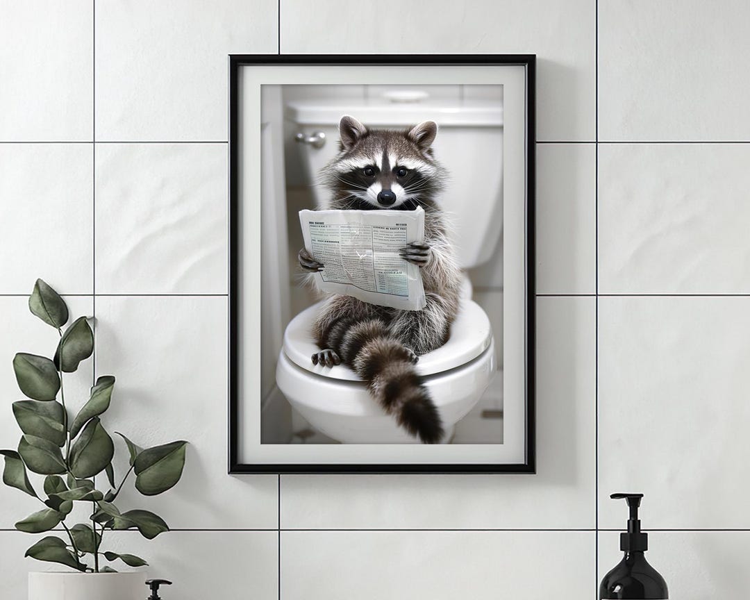 Funny Raccoon Bathroom Print: Toilet Humor Animal Art (digital Download ...