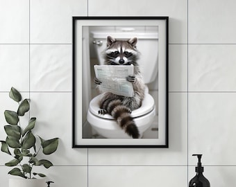 Grappige wasbeer badkamerprint: toilethumor dierenkunst (digitale download)