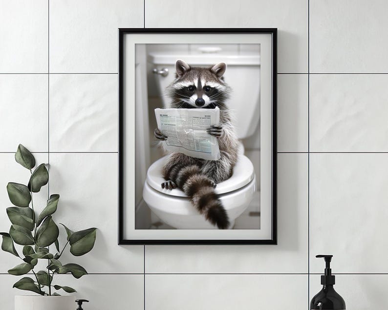 Funny Raccoon Bathroom Print: Toilet Humor Animal Art (digital Download ...