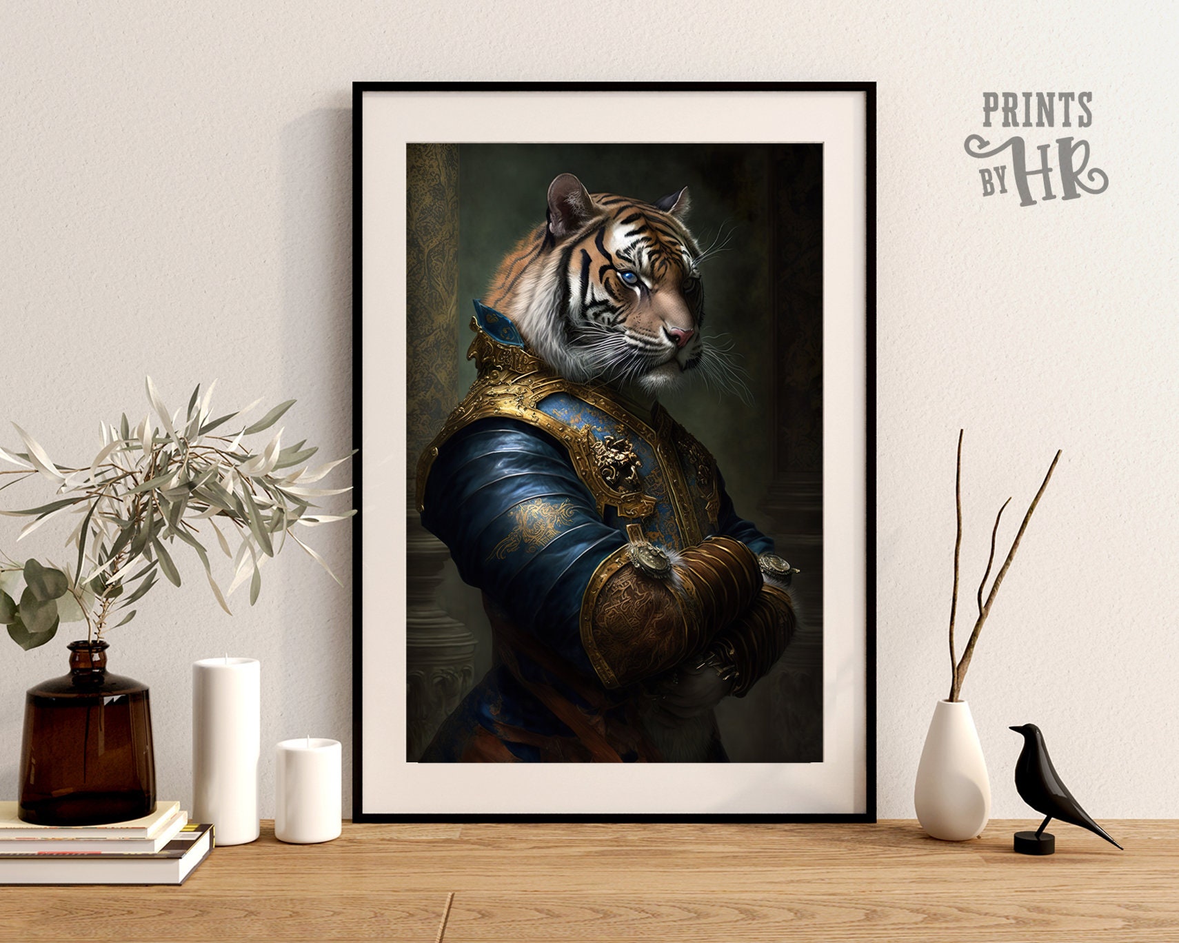 Aristocratic Tiger Funny Animal Wall Decor Renaissance Etsy
