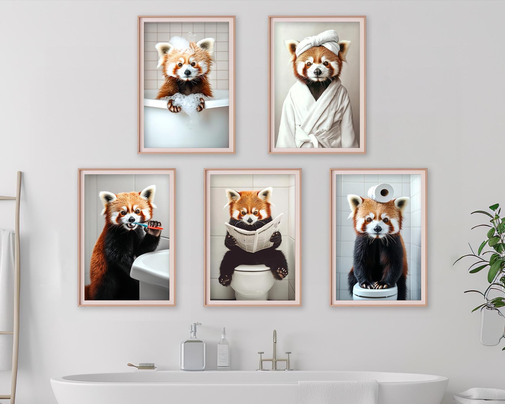 Funny Red Panda Bathroom Art Print Set (digital Download) - Etsy