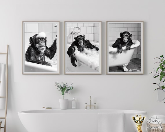 Set di 4 stampe divertenti per la toilette del bagno, stampa artistica da parete del bagno