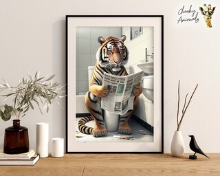 GLOBLELAND Cartello In Metallo Divertente Con Tigre 30x20 Cm – Targa Decorativa Per Bagno Con Piante, Vasca E Luna, Decorazione Parete