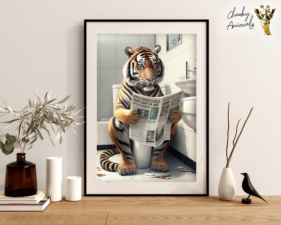 GLOBLELAND Cartello In Metallo Divertente Con Tigre 30x20 Cm – Targa Decorativa Per Bagno Con Piante, Vasca E Luna, Decorazione Parete