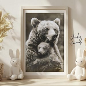 Mom & Baby Bear, Cute Animal Wall Art, Nursery Room Prints, Cute Vintage Style Animal Photo, Bedroom Decor, Mommy and Me, Printable AI Art