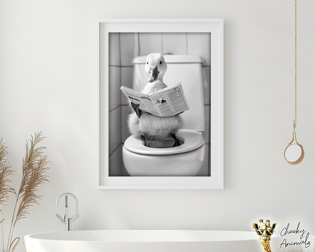 Duck on Toilet Print: Funny Bathroom Humor, Animal Wall Art (digital ...