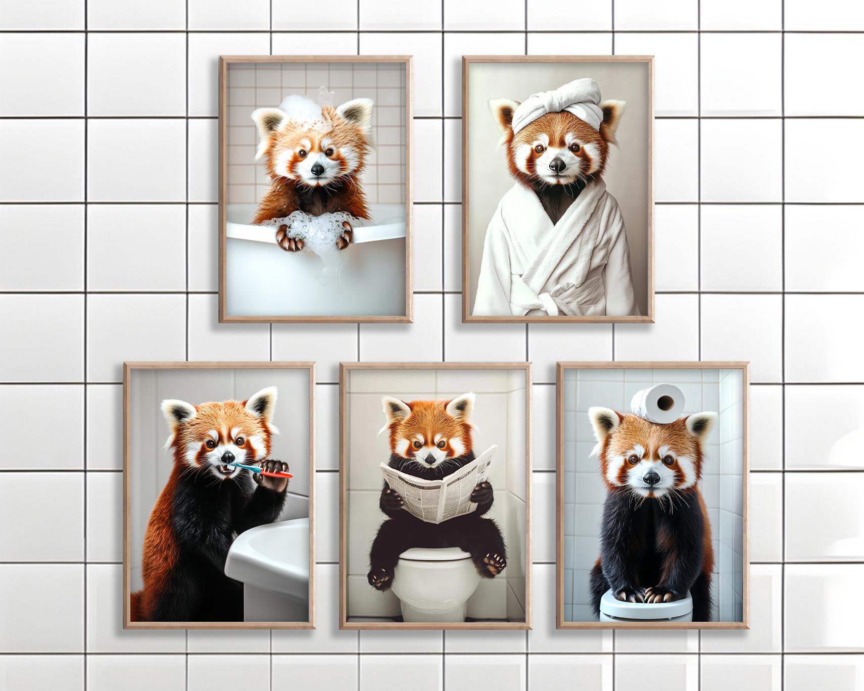 Funny Red Panda Bathroom Art Print Set (digital Download) - Etsy