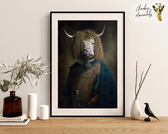 Estampe Illustration Vache Des Highlands – Art Animalier, Fait Main