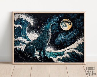 Wolf Howling at Moon Print: Stylish Animal Art (Digital Download)