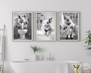 Quadro Su Tela Con Maiale Divertente | Decorazione Parete Rustica In Bianco E Nero | Pronto Da Appendere