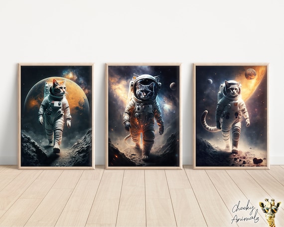Astronaut Cats Art Prints: Funny Quirky Animal Humor (Digital Download)