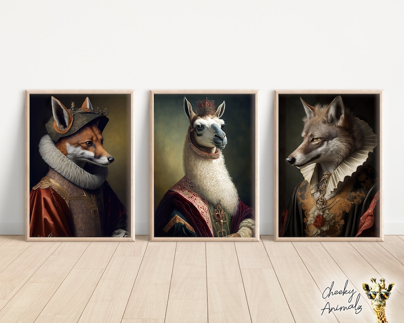 Aristocratic Animals Bundle Funny Animal Wall Decor Etsy