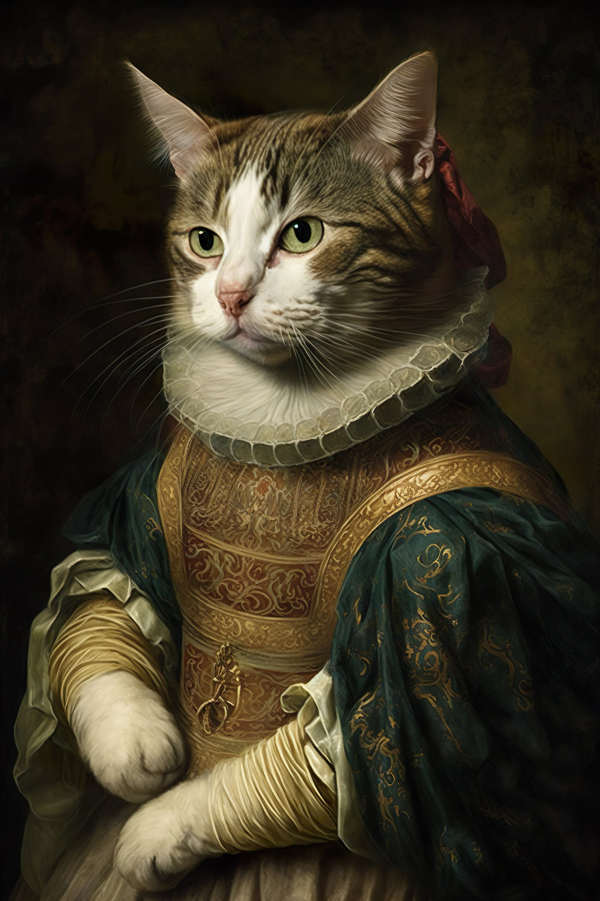 貴族風猫の肖像画：ルネサンス時代の愉快な動物アート（デジタルアート