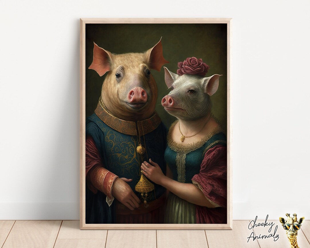 貴族の豚カップルのルネサンス絵画：面白い動物アート（デジタル