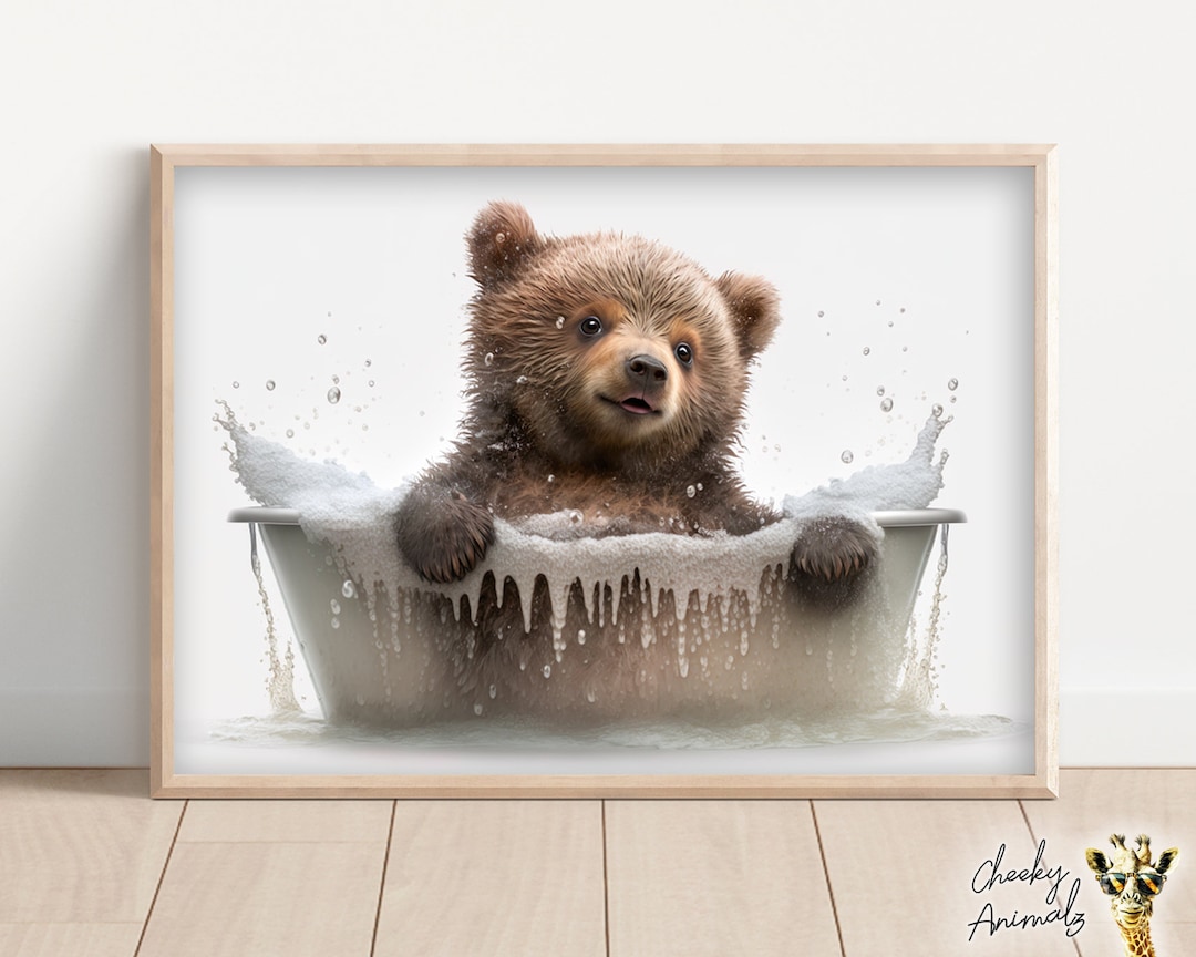 Funny Bear Cub Bath Art Print, Bathroom Decor (digital Download