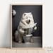 Samoyed Sitting on the Toilet Reading a Newspaper, Funny Bathroom Wall Art, Funny Dog Photo, Animal Prints, Home Printables, AI Digital Art
