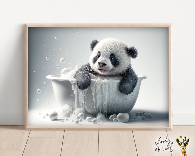 Funny Panda Bear in Bathtub Art Print: Bathroom Wall Decor (digital ...