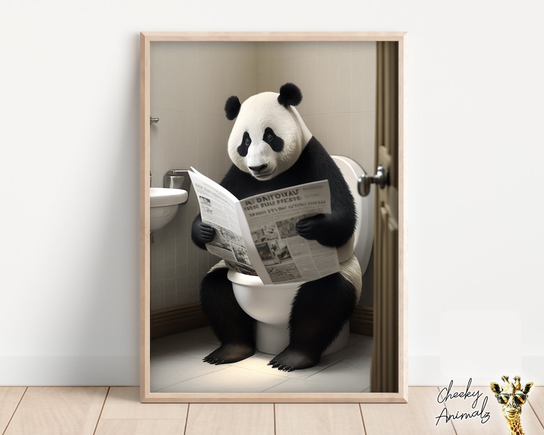 Panda Sitting on the Toilet Reading a Newspaper, Funny Bathroom Humor ...