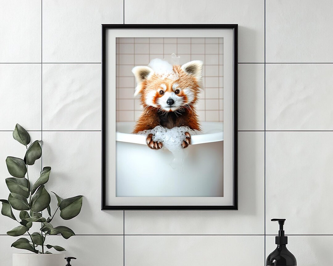 Red Panda in the Bathtub, Funny Bathroom Wall Art, Cute Red Panda ...