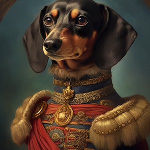 Aristocratic Dachshund, Funny Dog Wall Art, Renaissance Painting, Dog Portrait Print, Quirky Animal Art, Home Printables, AI Digital Art image 3