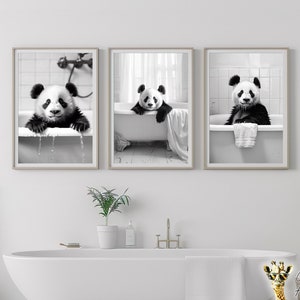 Panda Bubble Bath Print Set: Funny Bathroom Wall Art (Digital Download)