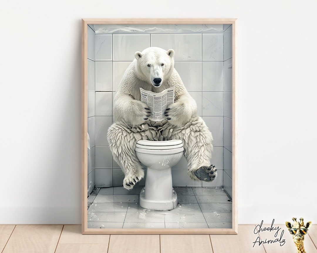 Quadro Su Tela MODOJOART Con Orso In Accappatoio, Stampa Artistica Divertente Per Bagno, Decorazione Parete Bianco E Nero, 30x45 Cm (12x18 Pollici), Pronta Da Appendere