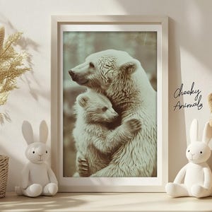Mom & Baby Bear, Cute Animal Wall Art, Nursery Room Prints, Cute Vintage Style Animal Photo, Bedroom Decor, Mommy and Me, Printable AI Art