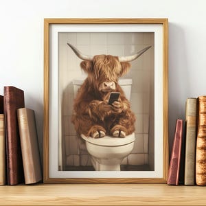 Funny Highland Cow Bathroom Art: Vintage Toilet Humor Print (Digital Download) image 4
