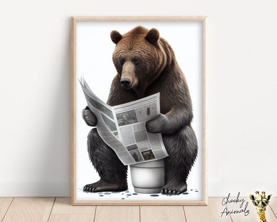 Funny Bear Bathroom Print: Animals on Toilet Wall Art (digital
