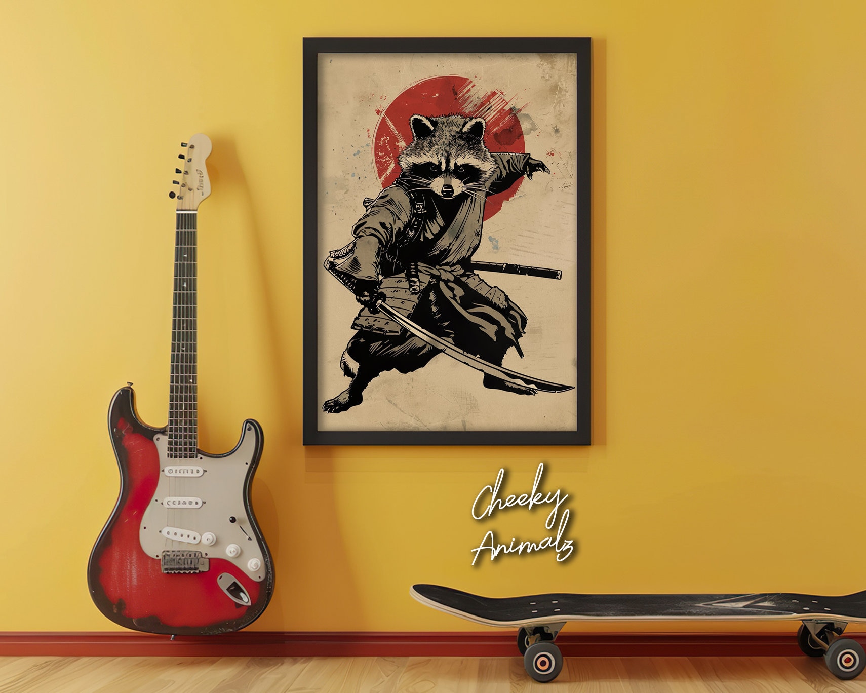 Ninja Raccoon Katana Sword Print: Funny Animal Game Room Wall Art (Digital Download)