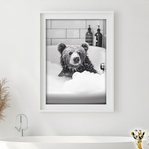 Funny Bear in Bathtub Photograph: Quirky Bathroom Wall Art (Digital Download)