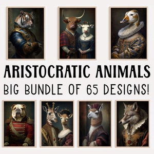 Aristocratic Animals, Big Bundle, Funny Animal Wall Art, Renaissance Animal Painting, Quirky Animal Art, Home Decor, Printables, AI Art