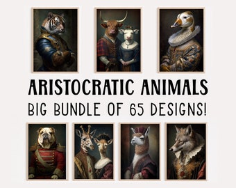 Animaux aristocratiques, Big Bundle, Funny Animal Wall Art, Peinture animale de la Renaissance, Art animalier original, Décoration intérieure, Imprimables, Art IA