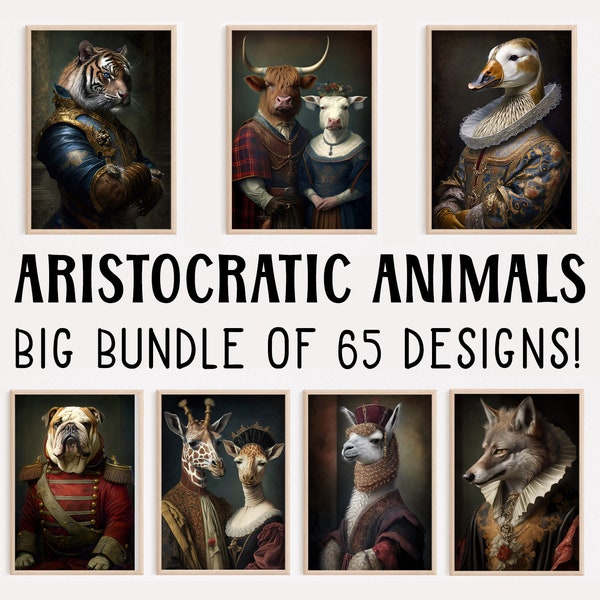 Aristokratische Tiere, großes Bündel, lustige Tier Wandkunst, Renaissance Tiermalerei, schrullige Tierkunst, Home Decor, Printables, AI Art