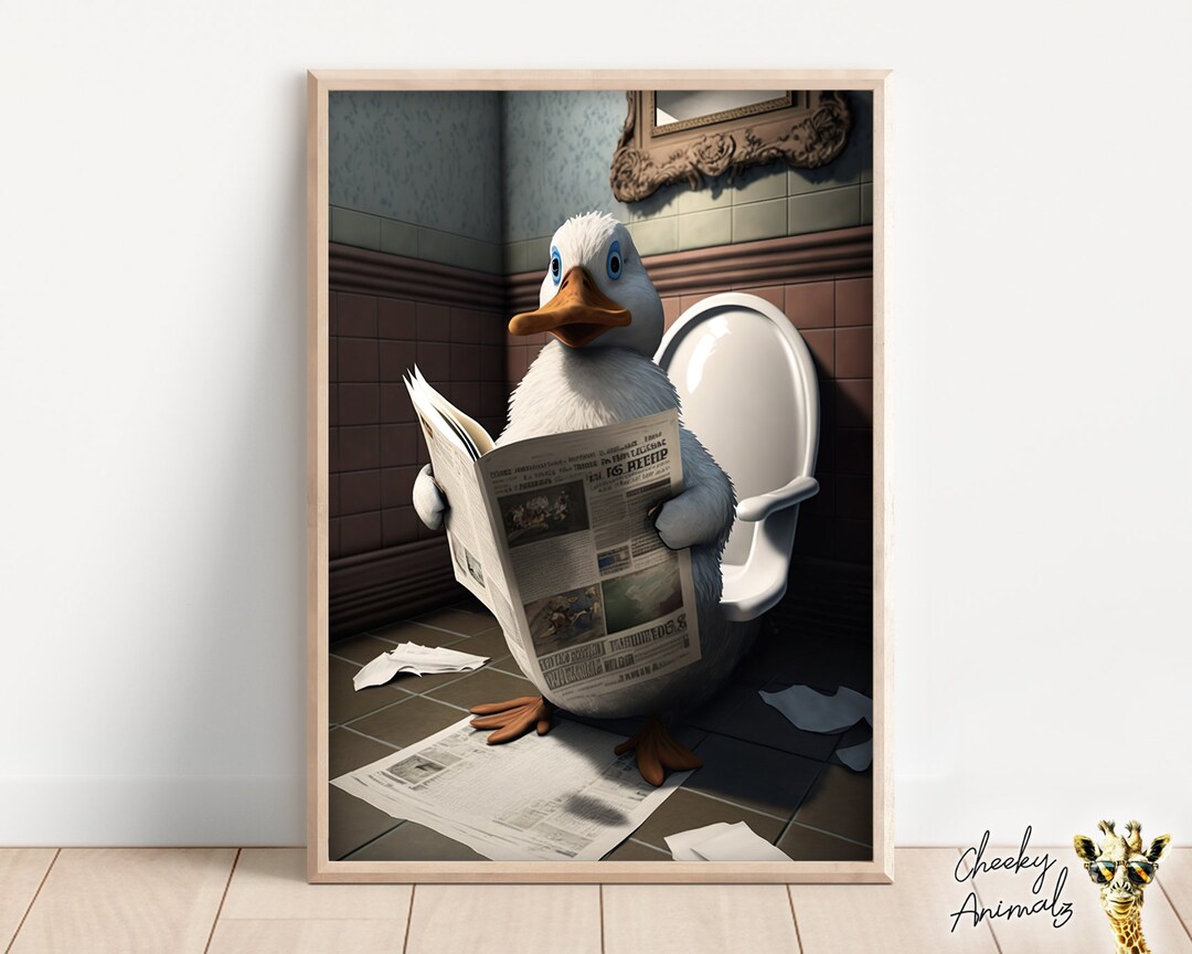 Duck on Toilet Print: Funny Bathroom Humor, Animal Wall Art (digital ...