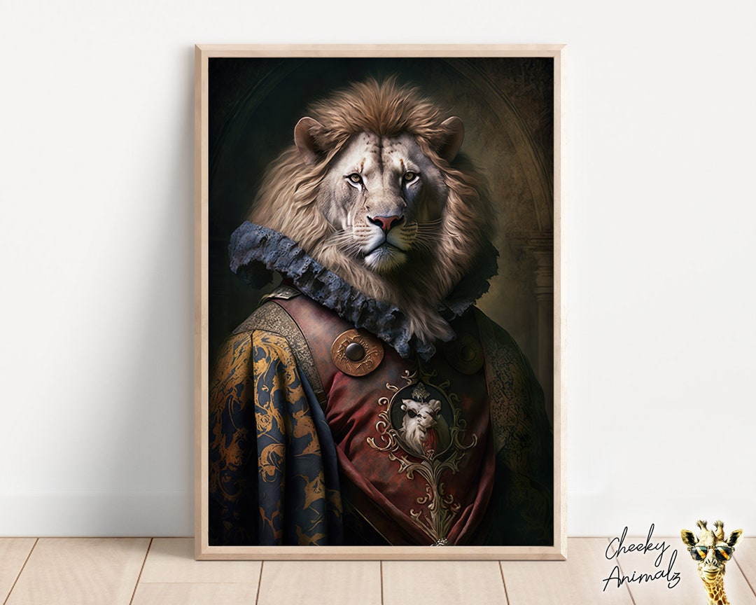 Renaissance Lion Portrait: Funny Animal Art Print (digital Download) - Etsy