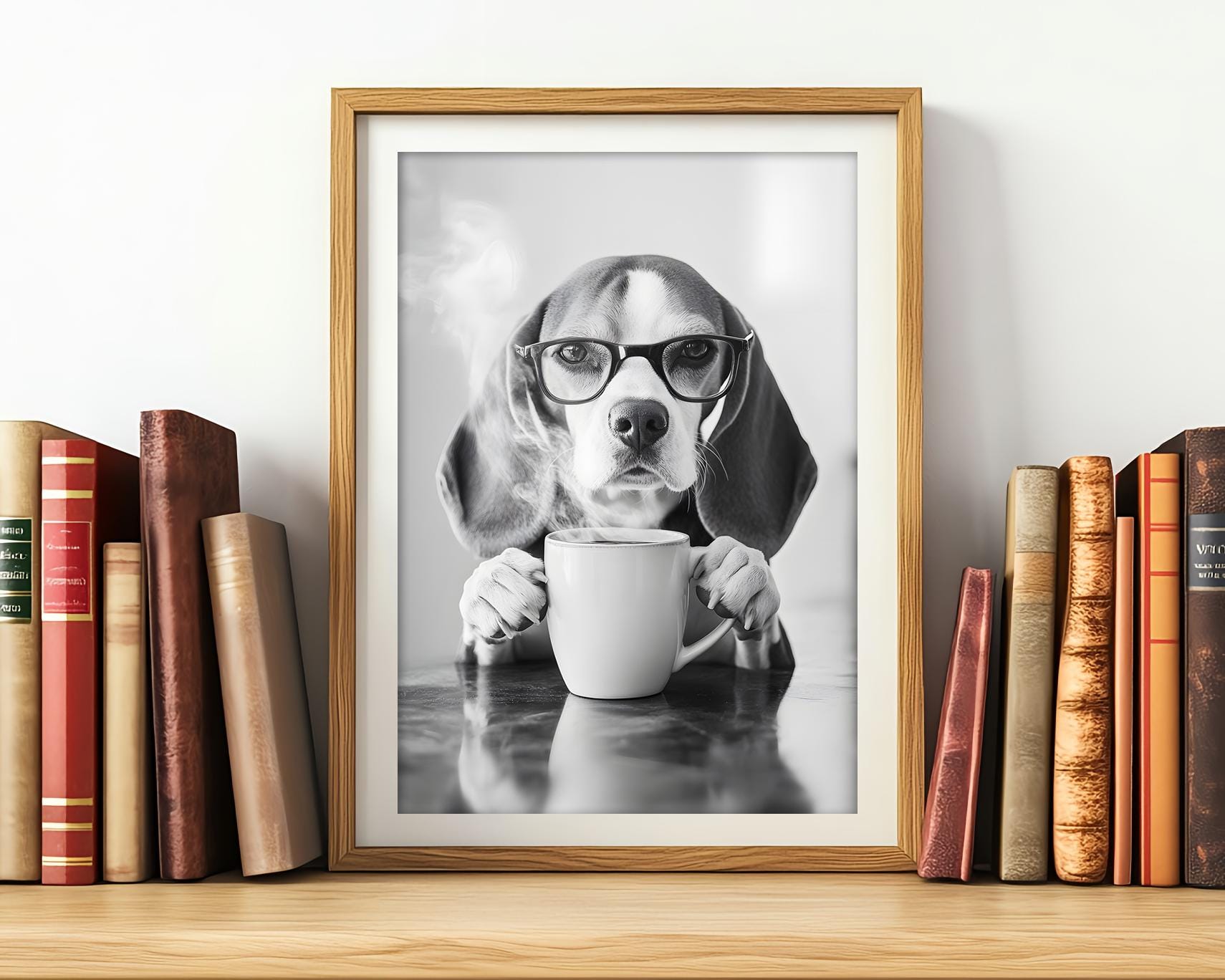 Beagle Dog Coffee Print: Funny Kitchen Animal Wall Art (digital