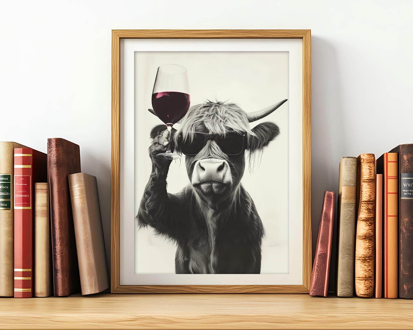 Decorazione da parete per il bagno della fattoria, divertente mucca delle Highland nella vasca da bagno, decorazione da parete rustica per bagno, WC, bestiame, opera d'arte incorniciata 40,6 x 61 cm
