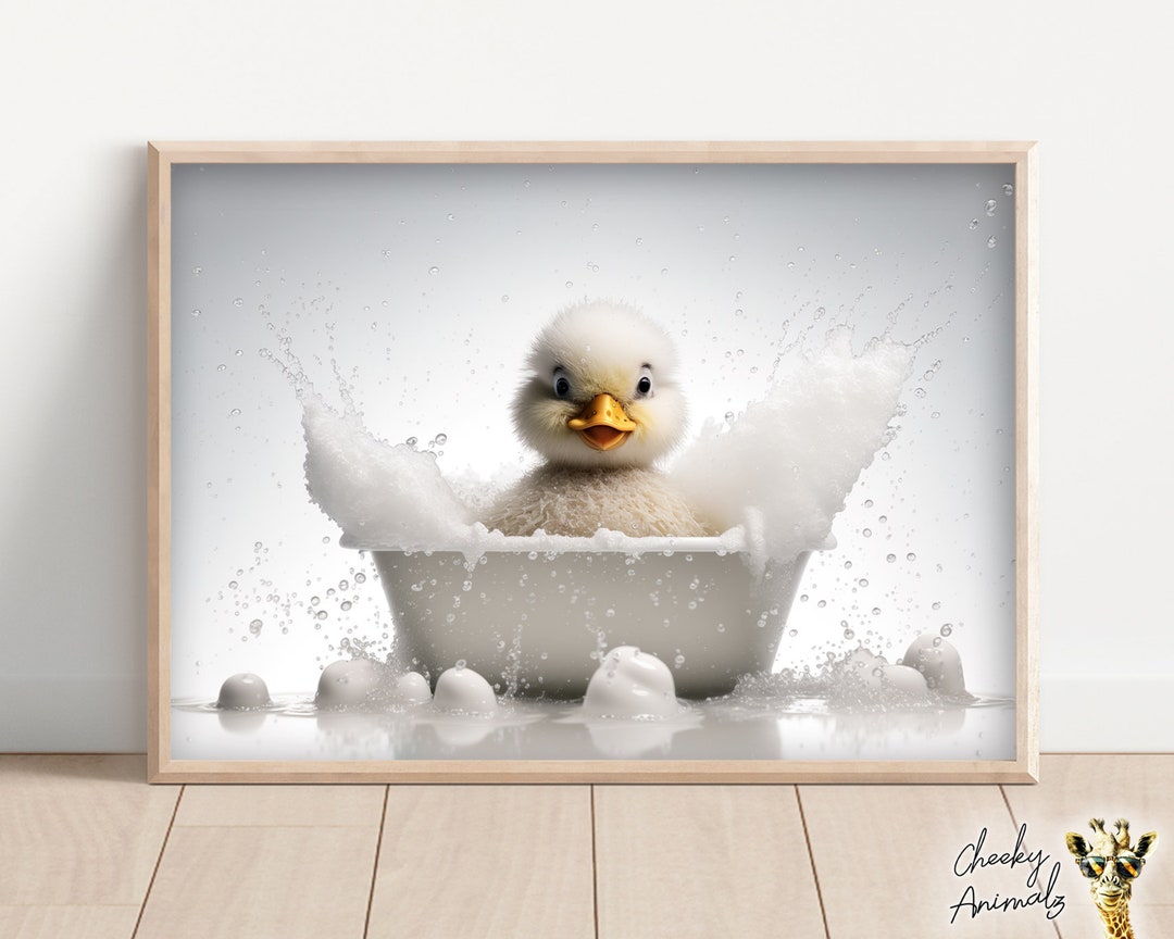 Cute Baby Duck in the Bathtub, Funny Animal Wall Art, Bathroom Wall ...