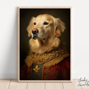 Aristocratic Golden Retriever, Funny Dog Wall Art, Renaissance Portrait, Funny Dog Print, Quirky Animal Art, Home Printables, AI Digital Art