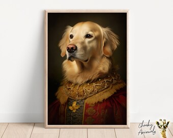 Renaissance Golden Retriever Portrait: Funny Dog Art Print (Digital Art)