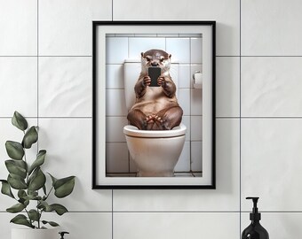 Funny Otter Bathroom Art: Vintage Style Animal Photo (Digital Download)