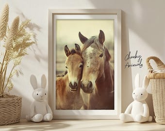 Vintage moeder- en babypaardprint: foto van babydieren (digitale download)