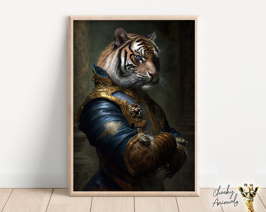 Aristocratic Tiger, Funny Animal Wall Decor, Renaissance Painting