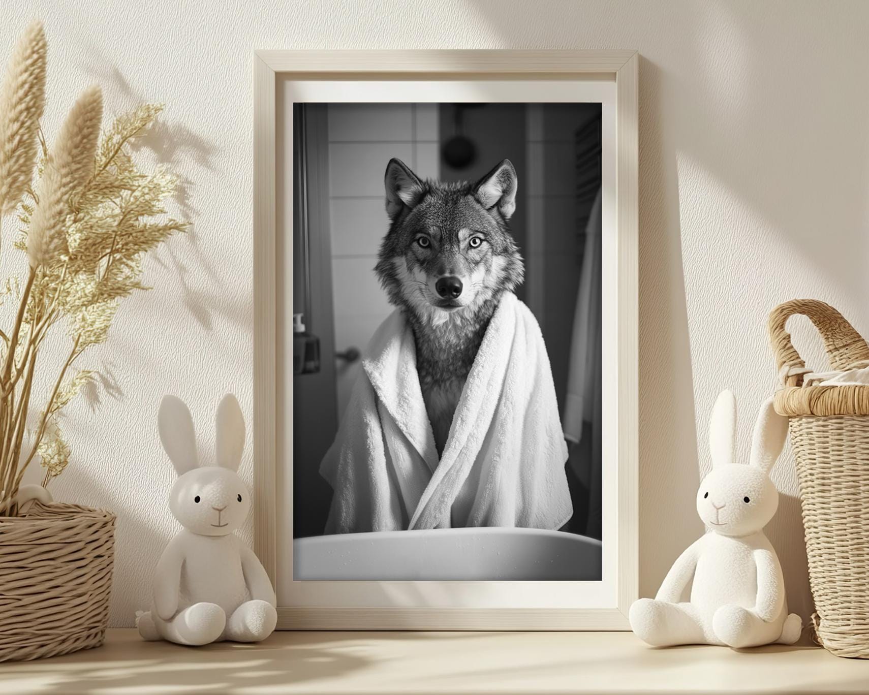 Wolves Bath Funny Wolf Bathroom Art Prints: Retro Animal Photo Set (digital ...